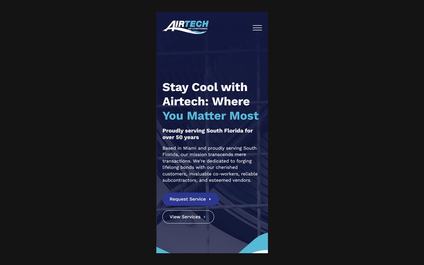 AirTech Air Conditioning homepage on a phone