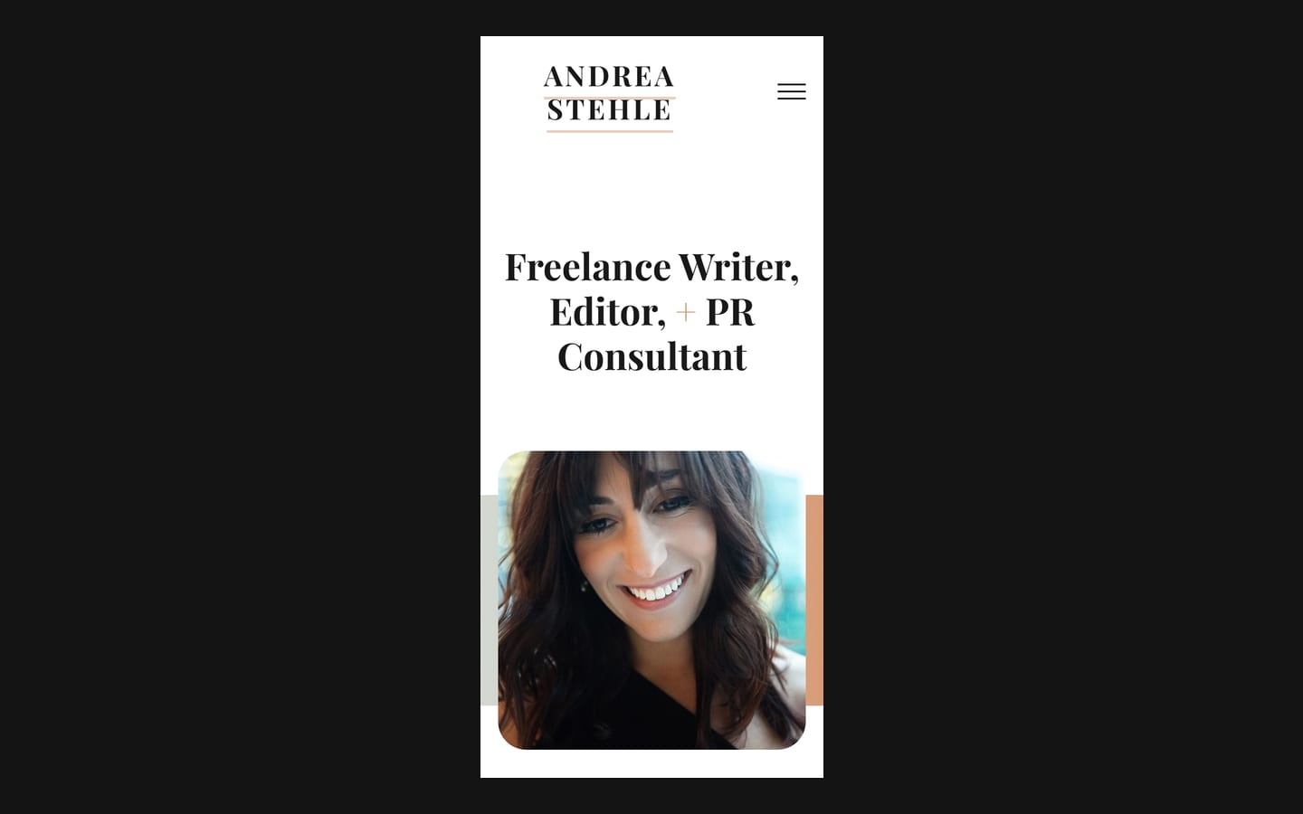 Andrea Stehle homepage on a phone