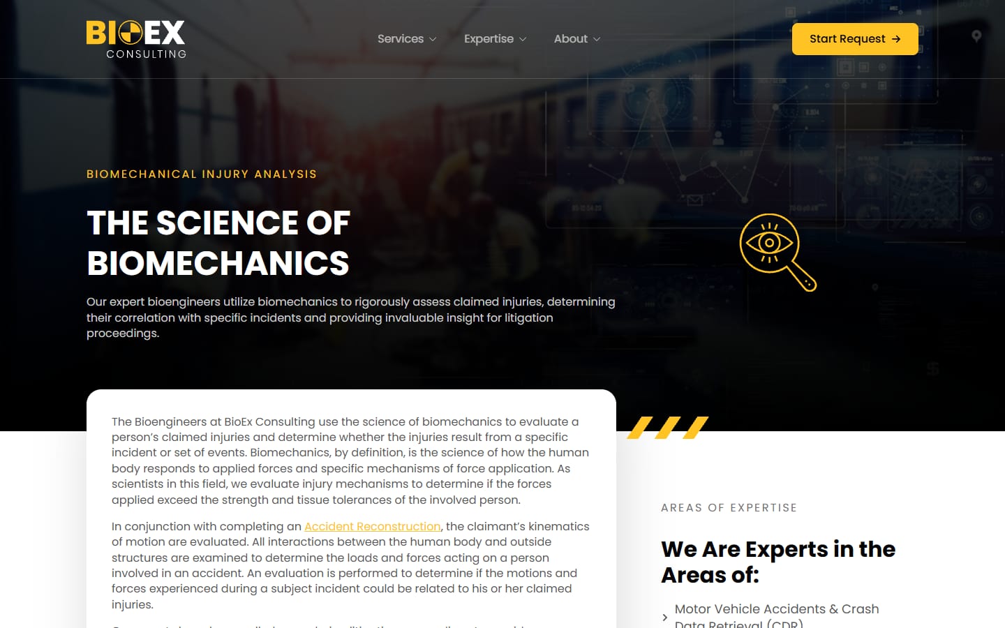 BioEx Consulting biomechanical injury analysis page