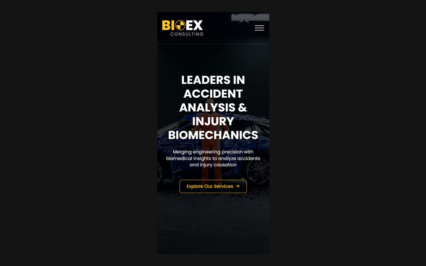 BioEx Consulting homepage on a phone