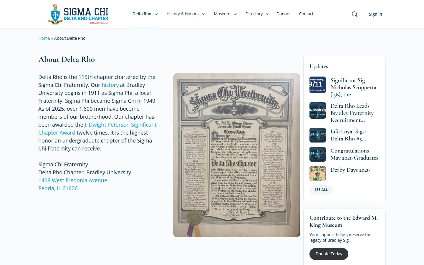 Bradley Sigma Chi, Edward M. King Museum page