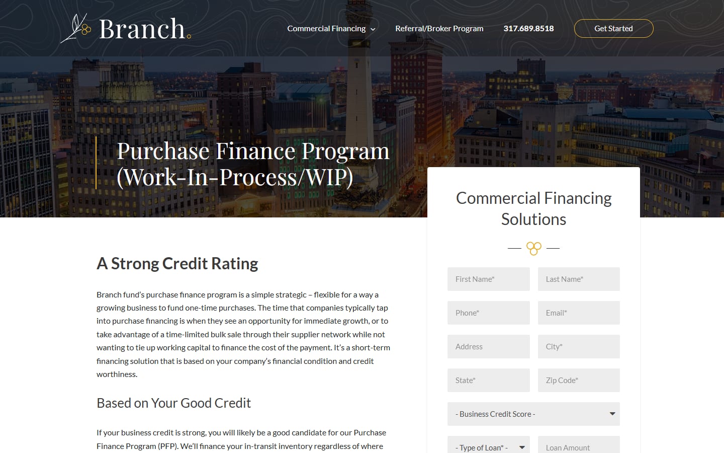 Branch.Fund purchase finance program page