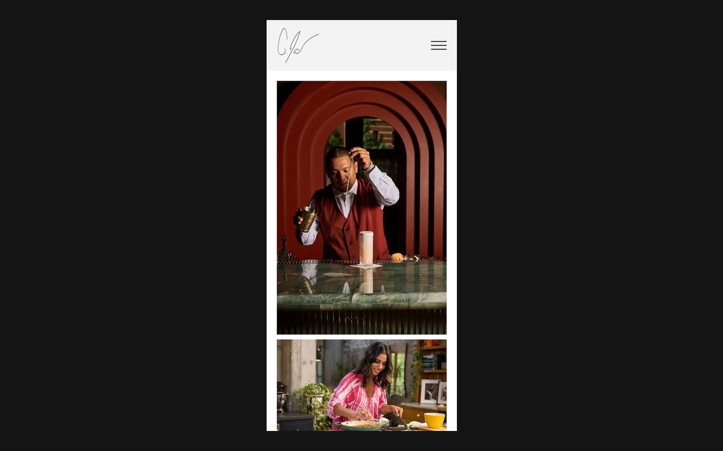 Cayla Zahoran Photography homepage on a phone