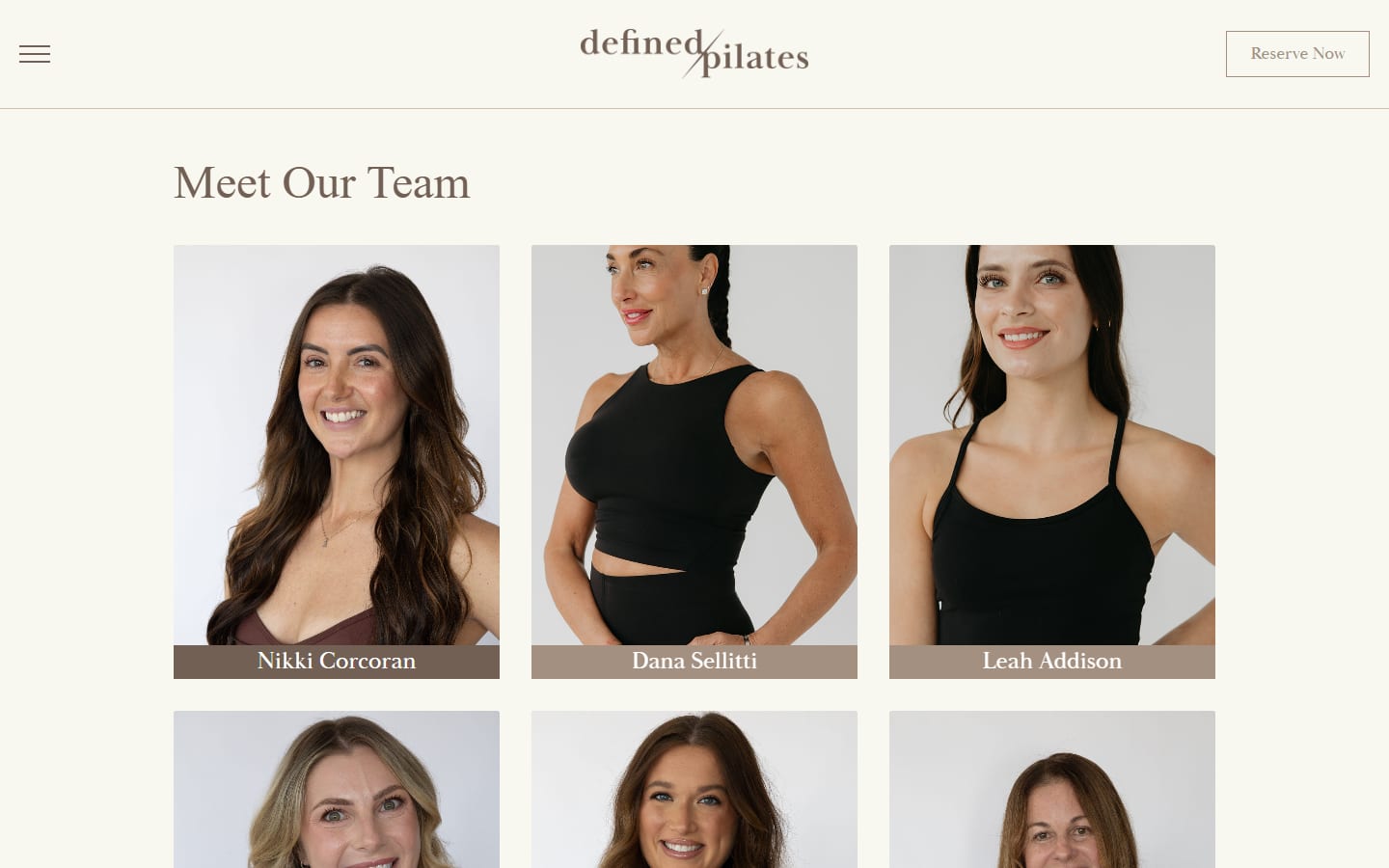 Defined Pilates team page