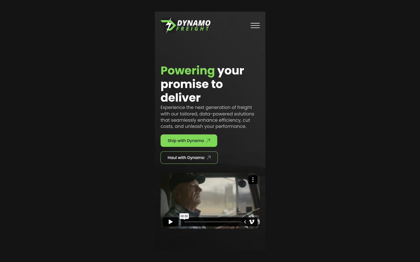 Dynamo Freight homepage on a phone