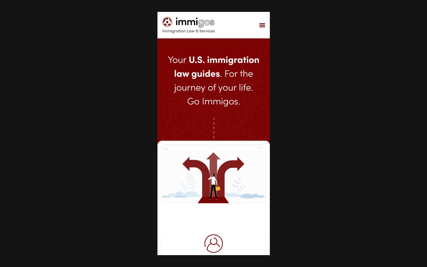 Immigos homepage on a phone