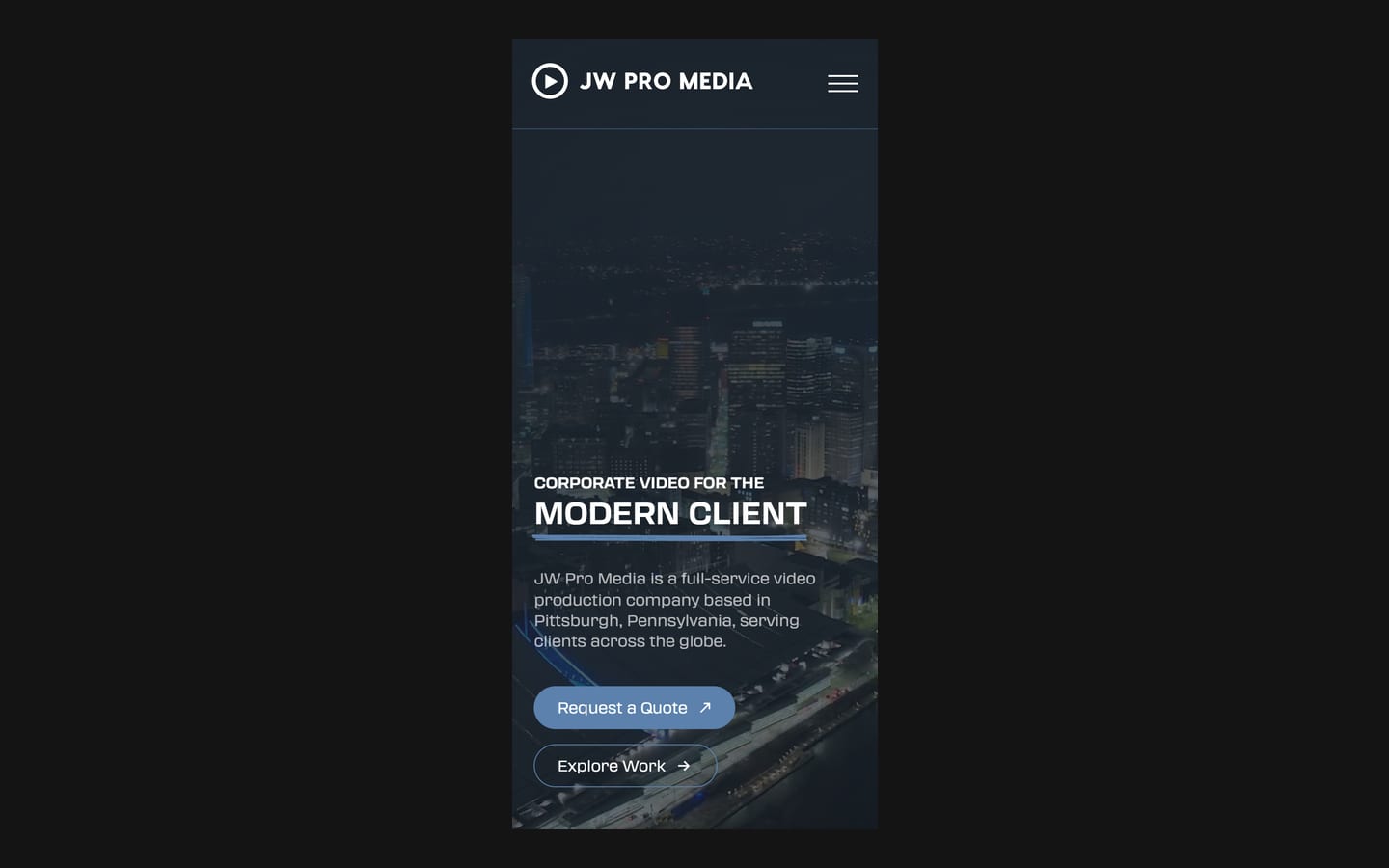 JW Pro Media homepage on a phone
