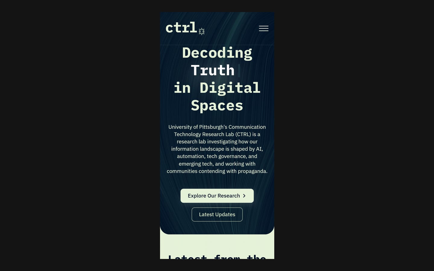Pitt CTRL Research Lab homepage on a phone