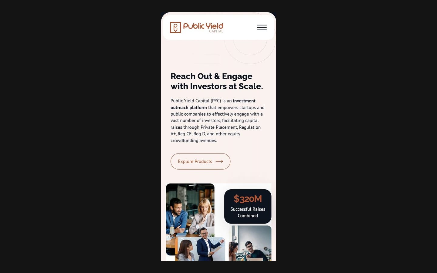 Public Yield homepage on a phone