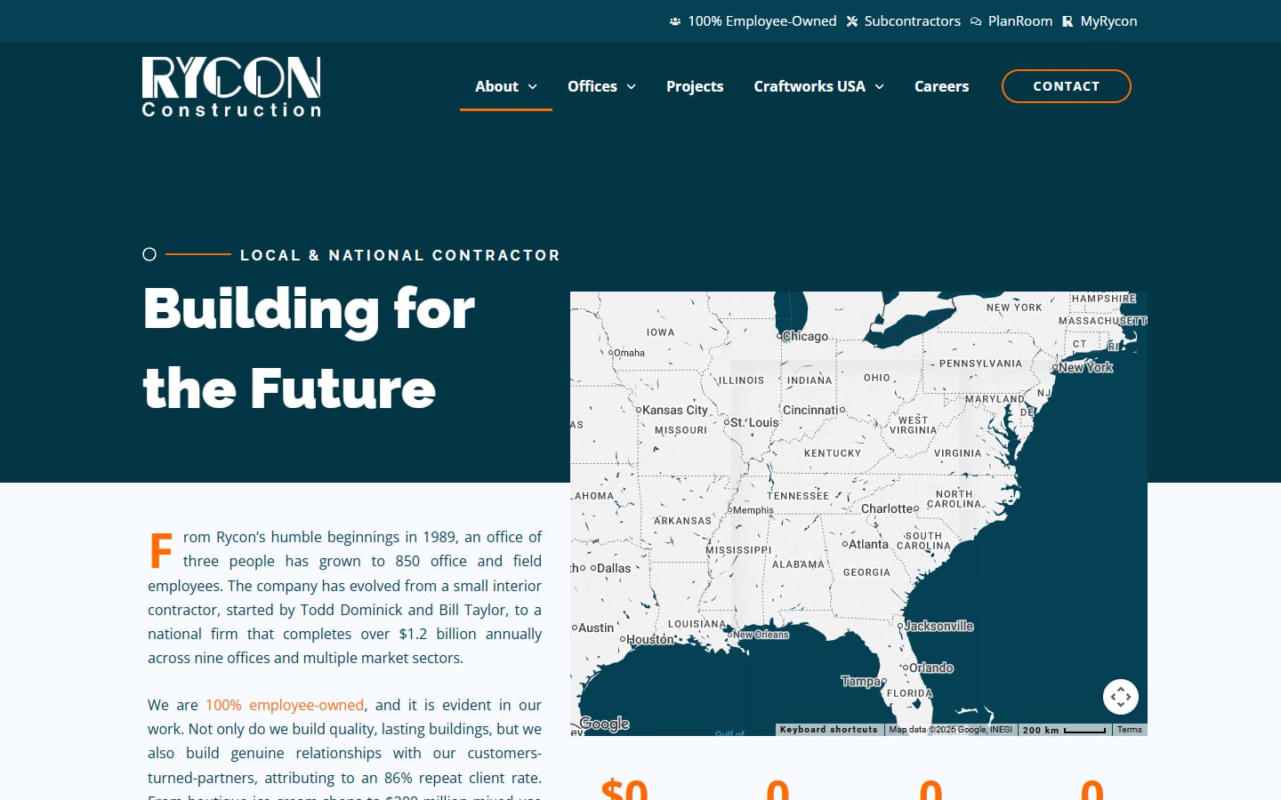 Rycon Construction about page with office map