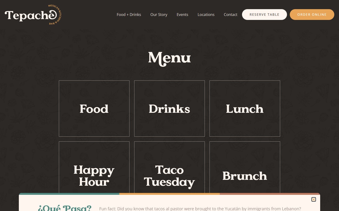 Tepache menu page